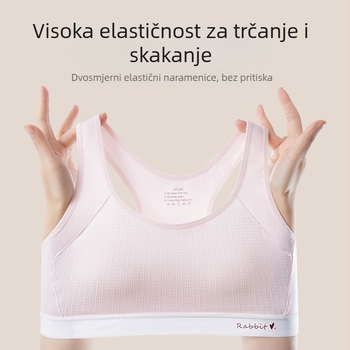 Pamukasti sportski grudnjak za djevojčice 12–15 godina, prozračan, bez čelične žice, podstava od viskoze 80–90%, glavni materijal 30–50% pamuka