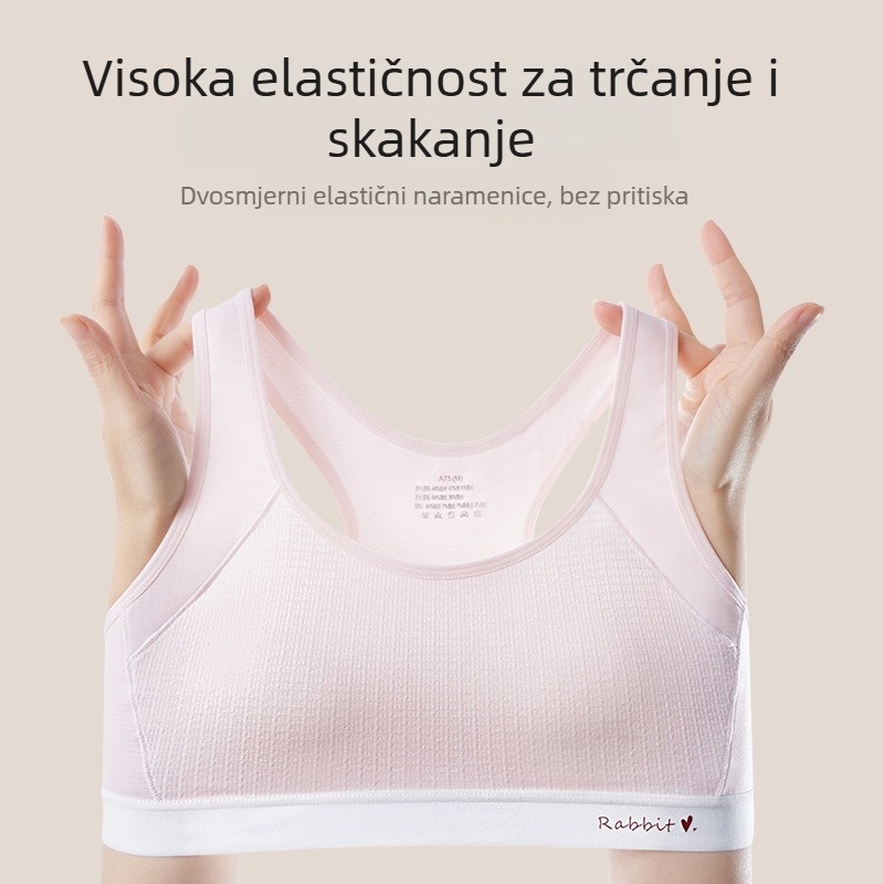 Pamukasti sportski grudnjak za djevojčice 12–15 godina, prozračan, bez čelične žice, podstava od viskoze 80–90%, glavni materijal 30–50% pamuka