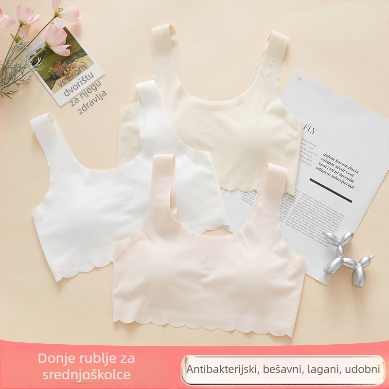 Bešumni grudnjak za tinejdžerice, 3/4 košarica, tanak oblikovani košarica s pjenu, najlonska tkanina, fiksirane dvostruke naramenice