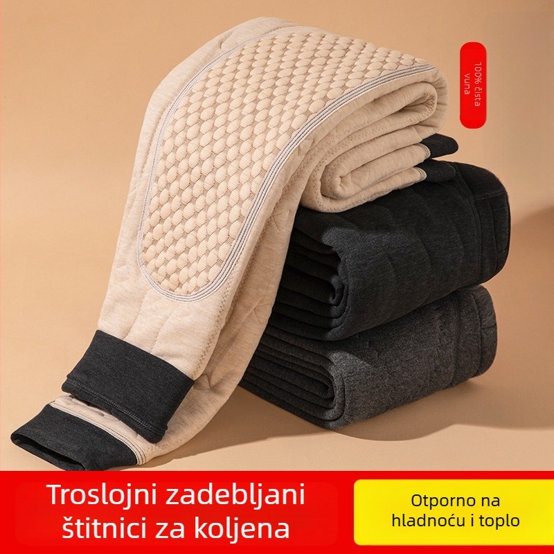 Muške zimske hlače od poliestera, ekstra debele, baršunasta podstava, bezšivne, 80–90% poliestera, s flasterom
