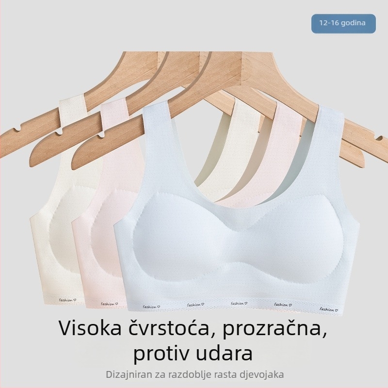 Deluni Djevojčice Sportski grudnjak u stilu veste Stage 2, glavni materijal Nylon 70–80%, podstava Spandex <30%, pune čašice s tankim pjenastim uloškom, bez čeličnog obruča, fiksne dvostruke naramenice, prozračan i udoban