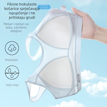 Djevojački grudnjak bez žice u stilu vestice sa mrežastim materijalom, košarice 3/4, najlon, fiksne dvostruke naramenice, prozračan