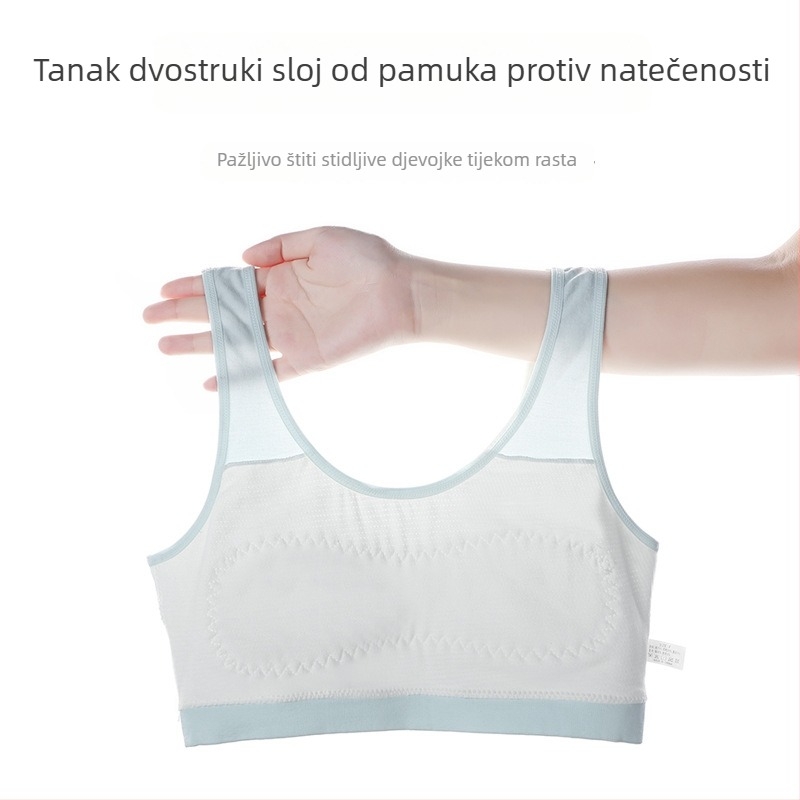 Ženski dječji bešuvni pamuk potkošulja – puna košarica, tanke oblikovane košarice, čvrste dvostruke naramenice, zaštita od izlaganja, za dob 9–13 godina