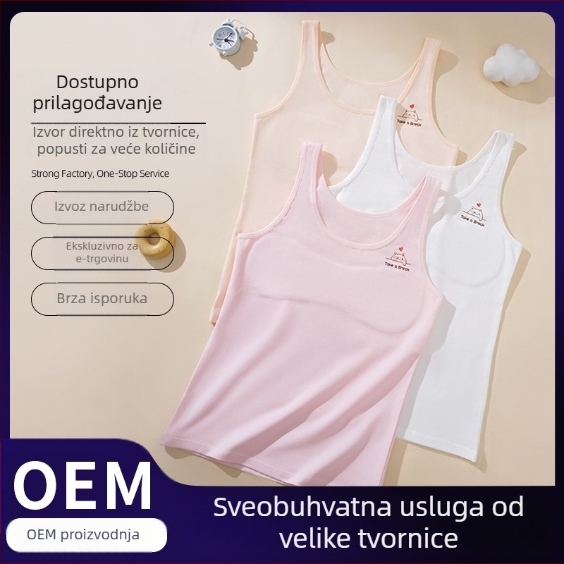Pamuk tank-top za djevojčice za prvi stupanj razvoja, puni košarica, čvrste dvostruke naramenice