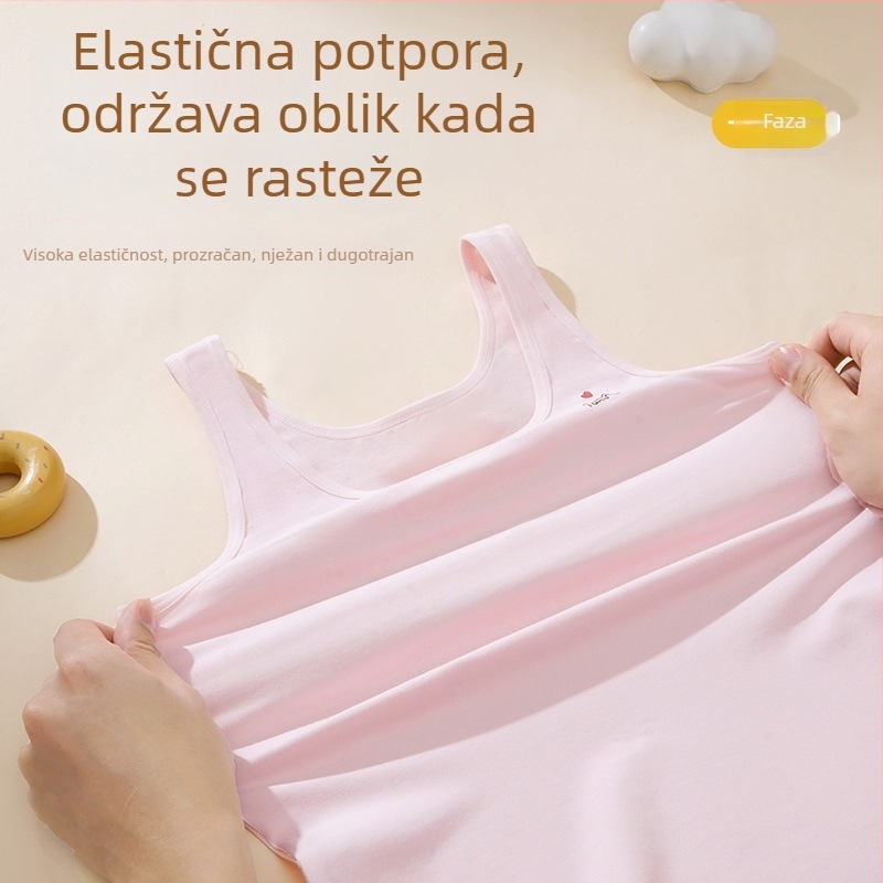 Pamuk tank-top za djevojčice za prvi stupanj razvoja, puni košarica, čvrste dvostruke naramenice