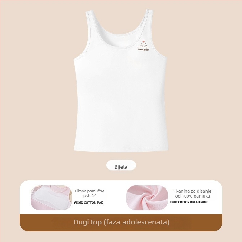 Pamuk tank-top za djevojčice za prvi stupanj razvoja, puni košarica, čvrste dvostruke naramenice