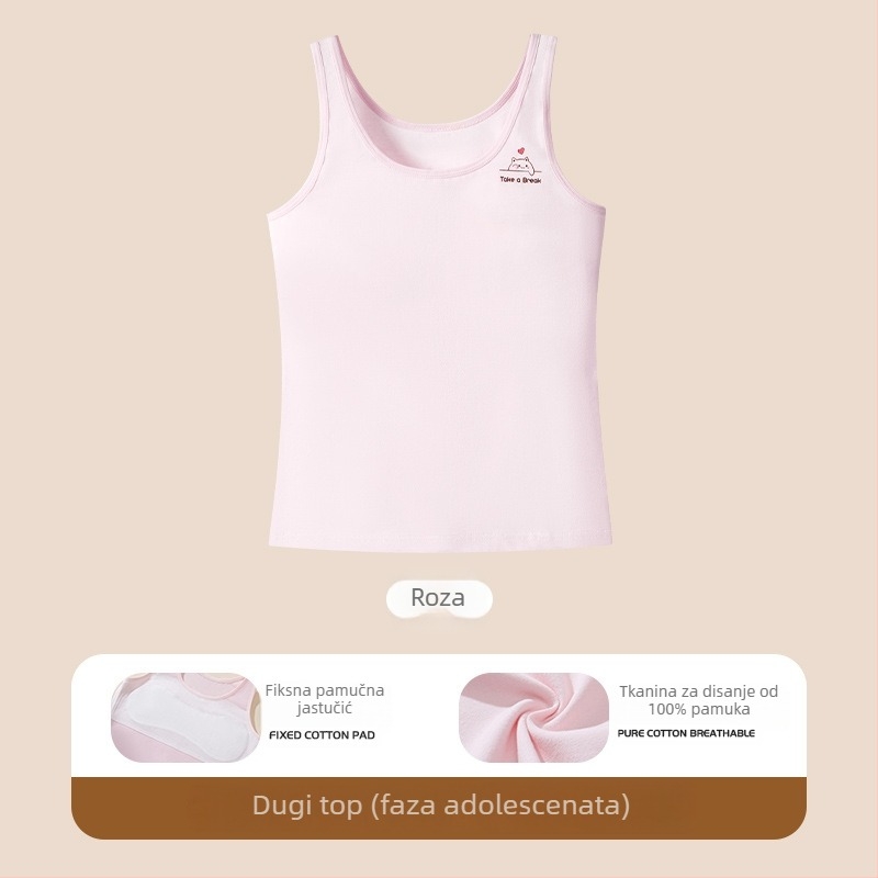 Pamuk tank-top za djevojčice za prvi stupanj razvoja, puni košarica, čvrste dvostruke naramenice