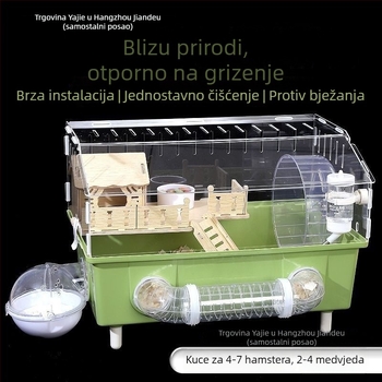Kavez za hrčka – prozirna luksuzna vila s vanjskim tunelom, dizajn u obliku sira, plastični materijal, za unutarnju uporabu.