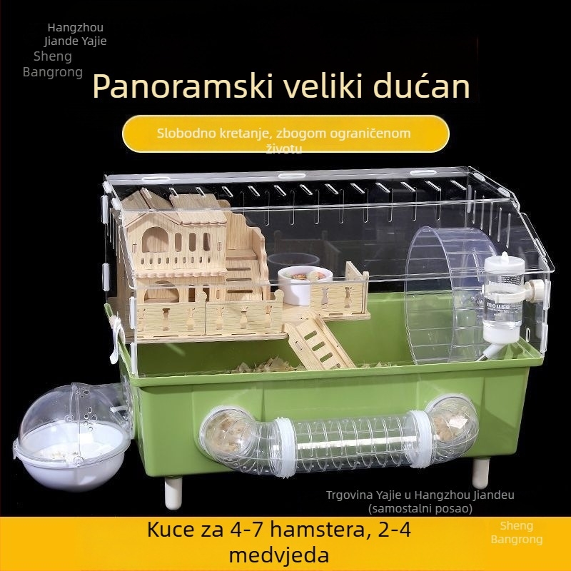 Kavez za hrčka – prozirna luksuzna vila s vanjskim tunelom, dizajn u obliku sira, plastični materijal, za unutarnju uporabu.