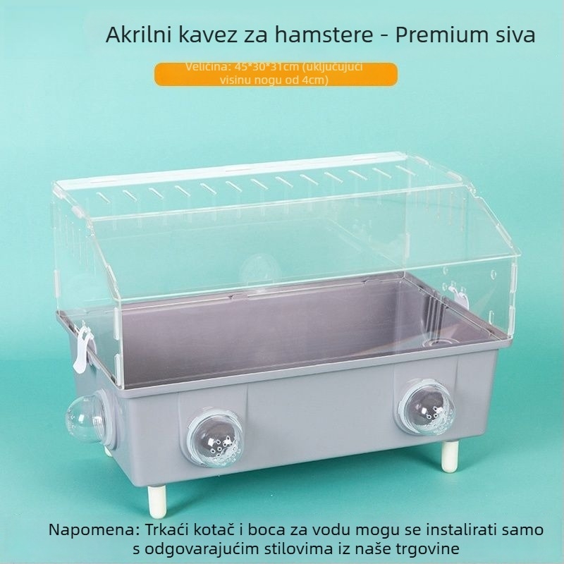 Kavez za hrčka – prozirna luksuzna vila s vanjskim tunelom, dizajn u obliku sira, plastični materijal, za unutarnju uporabu.