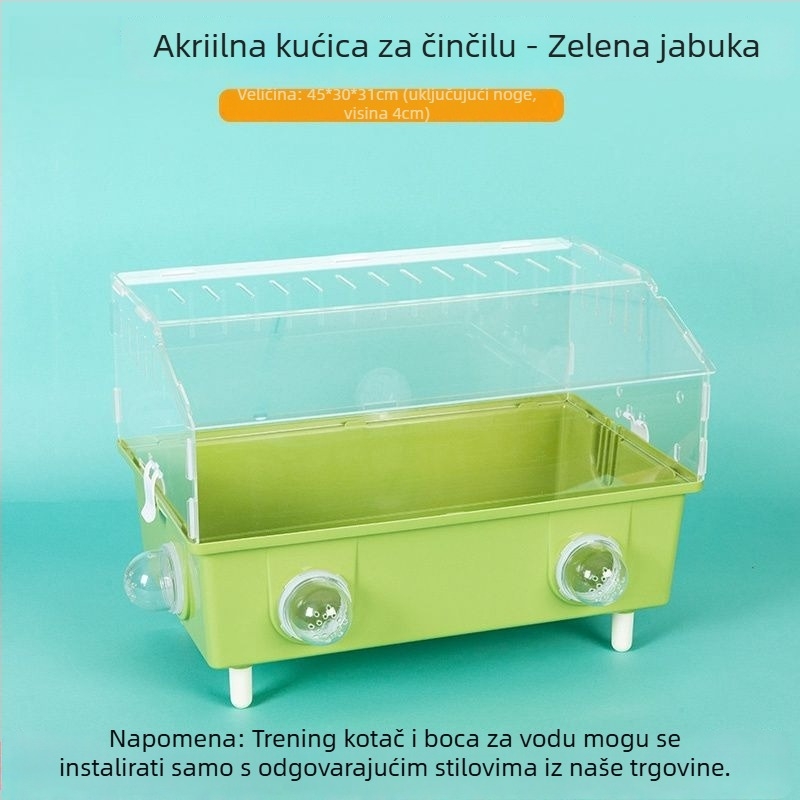 Kavez za hrčka – prozirna luksuzna vila s vanjskim tunelom, dizajn u obliku sira, plastični materijal, za unutarnju uporabu.