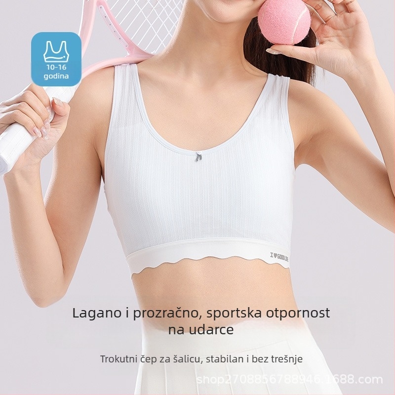 Prozračna pamučna sportska grudnjica za tinejdžerice, vest stil, 3/4 košarica, bez žice, lagana i udobna