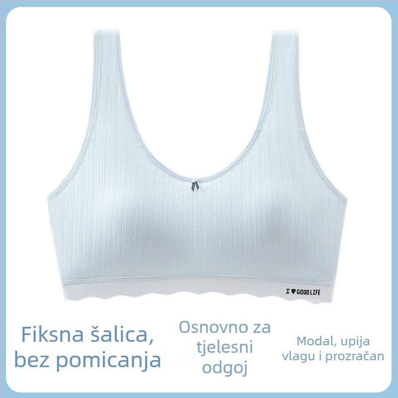 Prozračna pamučna sportska grudnjica za tinejdžerice, vest stil, 3/4 košarica, bez žice, lagana i udobna