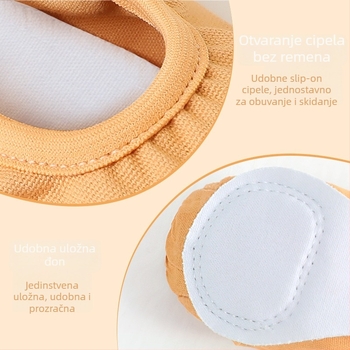 Baletanke za odrasle, bez vezica, dizajn mačje šape, mekana potplat, platneni gornji dio, kožna potplat za plesnu vježbu
