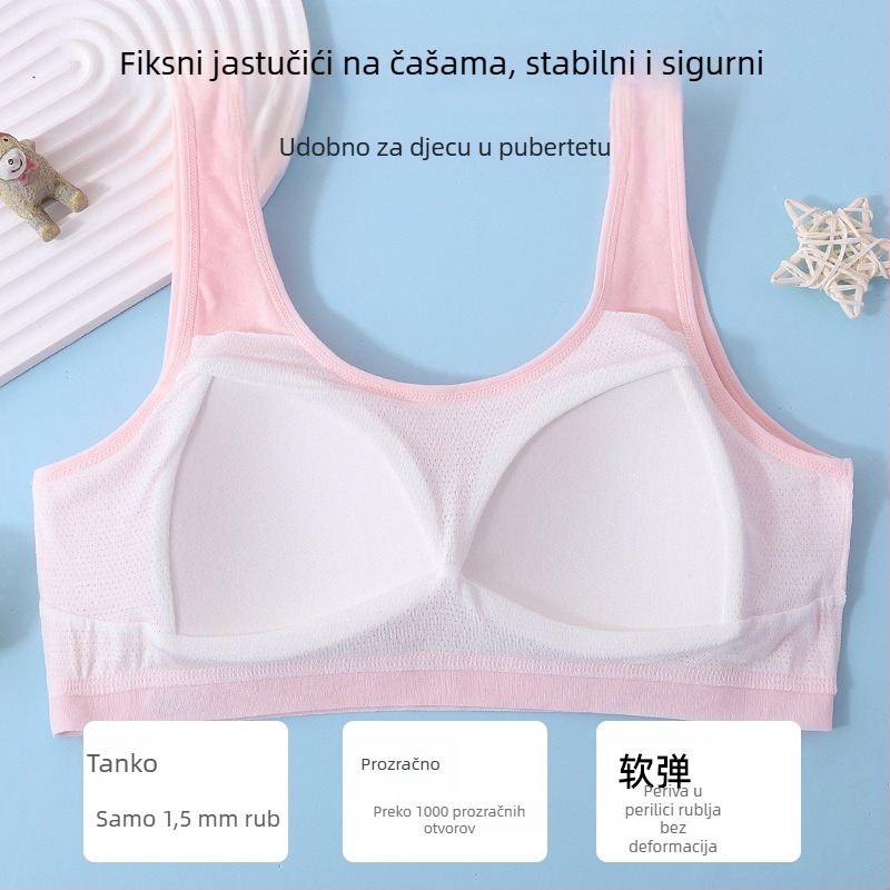 Sutien za djevojčice, faza 2, tank top stil, viskozna tkanina, trokutasti košar, fiksirani dvostruki remeni