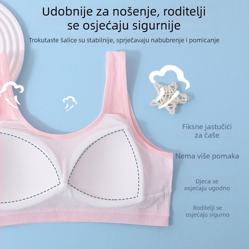 Sutien za djevojčice, faza 2, tank top stil, viskozna tkanina, trokutasti košar, fiksirani dvostruki remeni