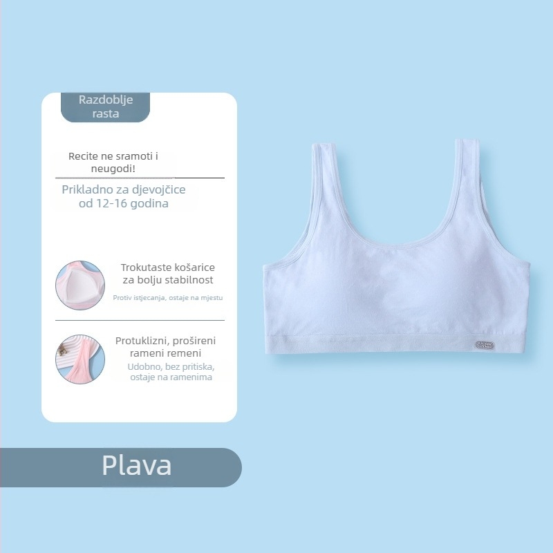 Sutien za djevojčice, faza 2, tank top stil, viskozna tkanina, trokutasti košar, fiksirani dvostruki remeni