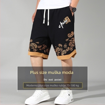 Muške šorceve velikog plus veličine, labav kroj, oversize za velike trbuh, ljeto, poliester-pamuk