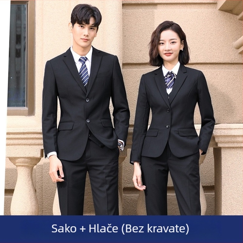 Unisex poslovno odijelo, uski kroj, stojeći ovratnik, tkanina od pamuk-acetatne smese