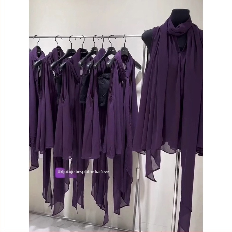 Košulja s halter ovratnikom, Feifei sleeves; akrilna vlakna, poliester 95%+.