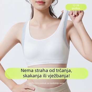 Pamukasta sportska grudnjica za adolescente, čašica 3/4, srednje oblikovana košarica, bez žice, čvrste dvostruke naramenice