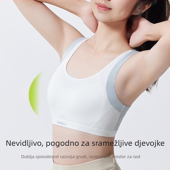 Pamukasta sportska grudnjica za adolescente, čašica 3/4, srednje oblikovana košarica, bez žice, čvrste dvostruke naramenice