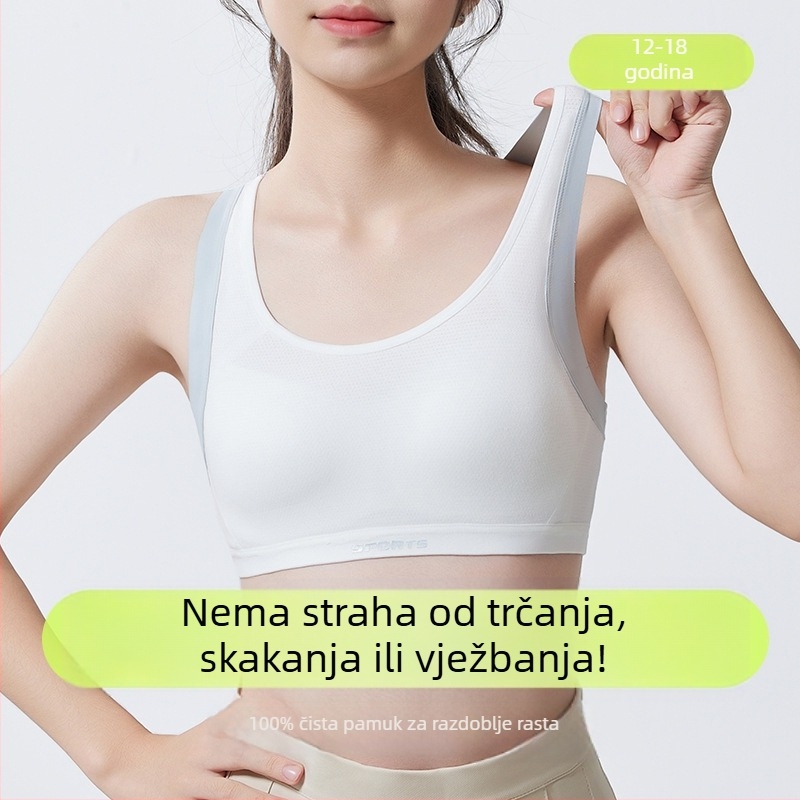 Pamukasta sportska grudnjica za adolescente, čašica 3/4, srednje oblikovana košarica, bez žice, čvrste dvostruke naramenice