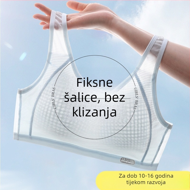 Dječji grudnjak od najlona za djevojčice, bežični, s punom čašom i cupom od spužve, čvrste dvostruke naramenice, prozračna podstava od viskoze, za uzrast 12–15