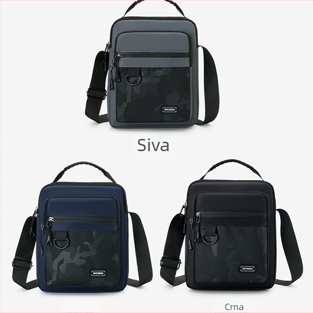 Muška crossbody torba - urbani minimalistički stil, najlon, otpornost na habanje, kontrastni uzorak, podstava od poliestera