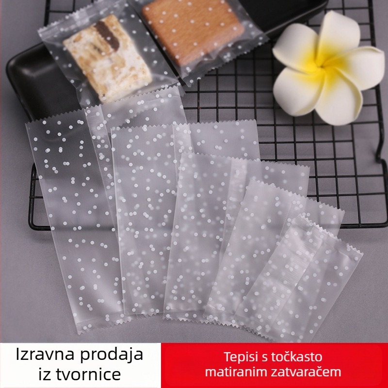 Vrećica za pakiranje peciva s točkastim uzorkom i snježnim pahuljama; gravurna tiskara; strojno zatvaranje; kompozitni materijal; brend Jirui