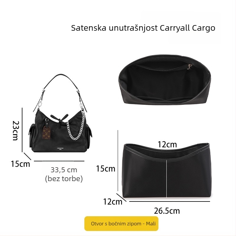 Ohsheliy unutarnja podstava Carryall Cargo, model Satin-dark Warrior liner 1; kapacitet ispod 20 L; materijal: poliester; prozračna, vodootporna, ultra lagana, otporna na trošenje; podstava: poliester-pamuk.