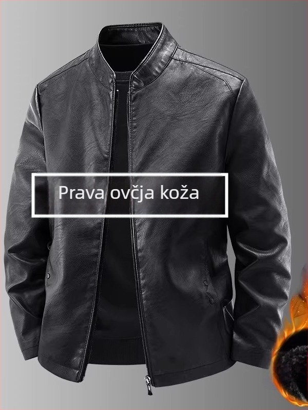Muška kožna jakna sa stojećim ovratnikom, zip zatvarač, kratka duljina, prava koža, zimska jakna
