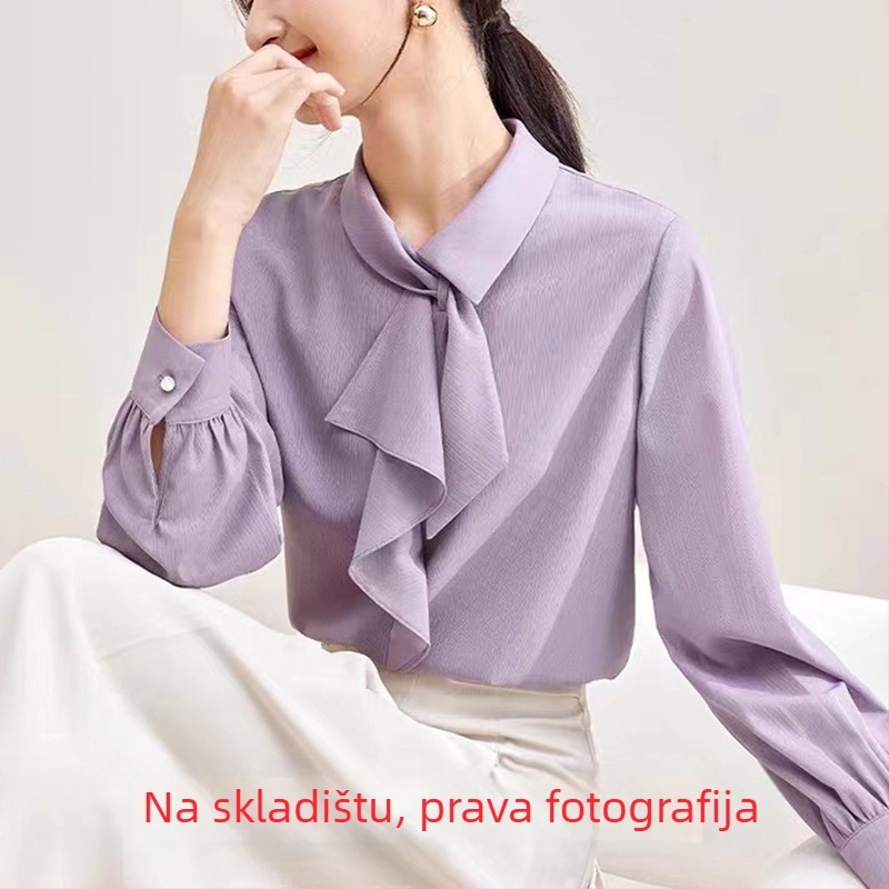 Ženska šifon bluza s podstavom, dugi rukav, slobodan kroj, 95% poliester