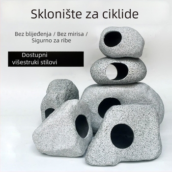 Glinena dekoracija za akvarij – krajinski dizajn u prirodnom stilu, za ukrasne ribe, set od 60 komada