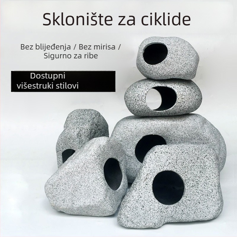 Glinena dekoracija za akvarij – krajinski dizajn u prirodnom stilu, za ukrasne ribe, set od 60 komada