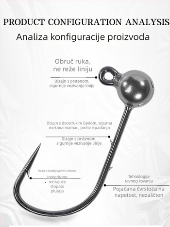 Kuka za mamac s olovnom glavom, 4X ojačana, 5 komada u paketu za basu i mandarin ribu