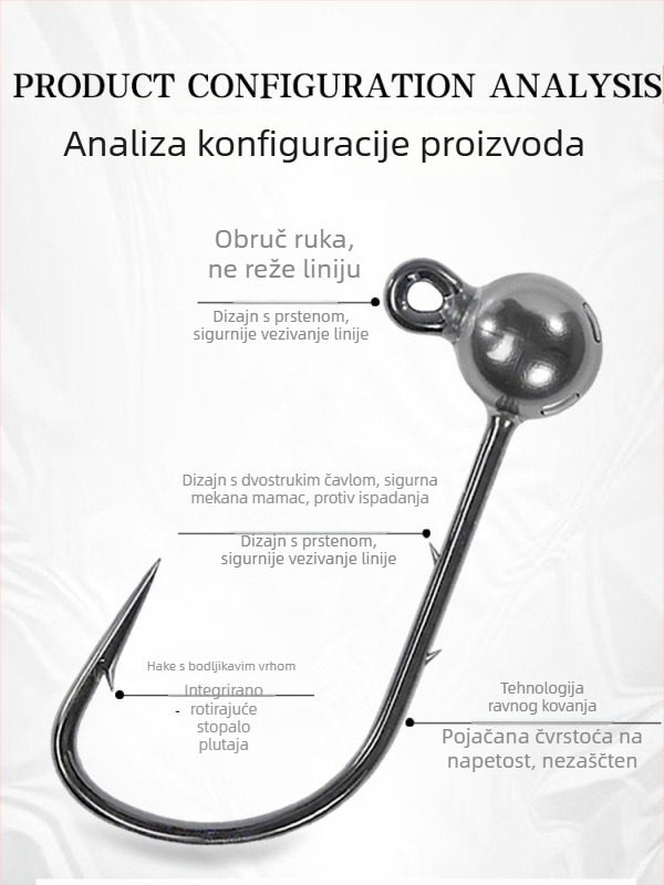 Kuka za mamac s olovnom glavom, 4X ojačana, 5 komada u paketu za basu i mandarin ribu
