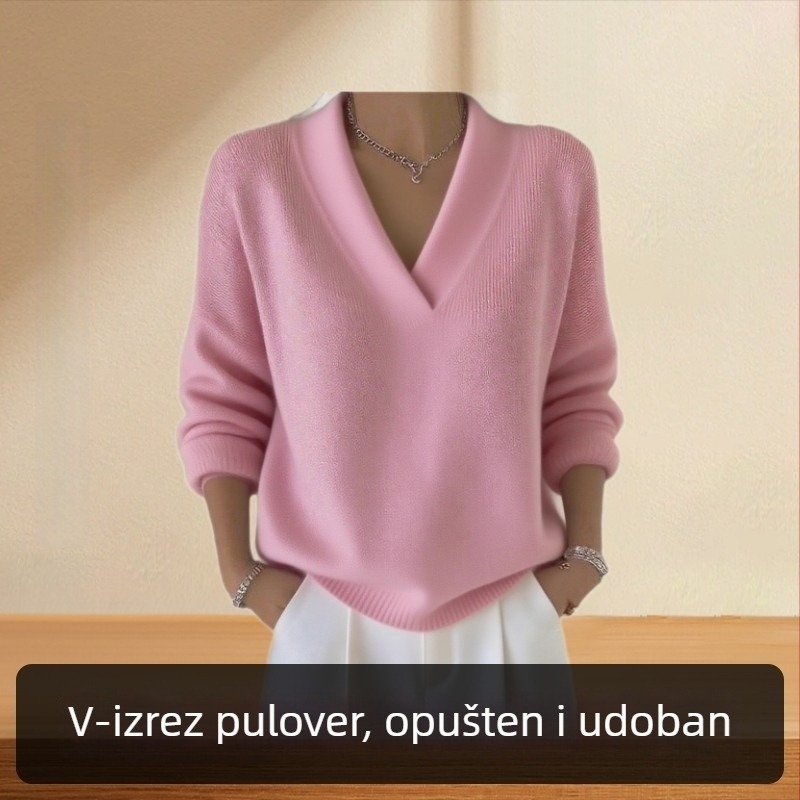 Pulover s kapuljom i V-izrezom, udoban kroj, dugi rukavi, poliester 95%+, jesen 2025