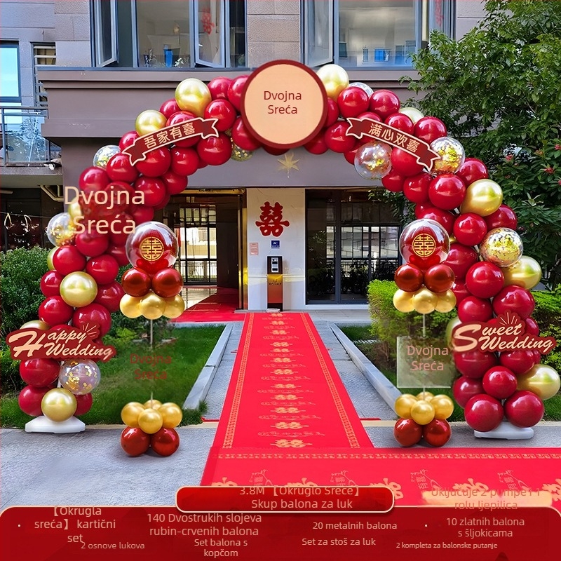 Vjenčana balonska luka – komplet za dekoraciju svečanosti; Pakiranje: karton; Materijal: drugi; Uvoz: Ne; Svrha: Vjenčanje; Obrada i prilagodba: Ne.