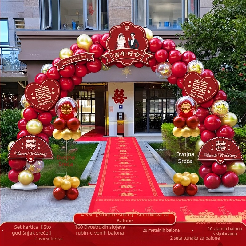 Vjenčana balonska luka – komplet za dekoraciju svečanosti; Pakiranje: karton; Materijal: drugi; Uvoz: Ne; Svrha: Vjenčanje; Obrada i prilagodba: Ne.