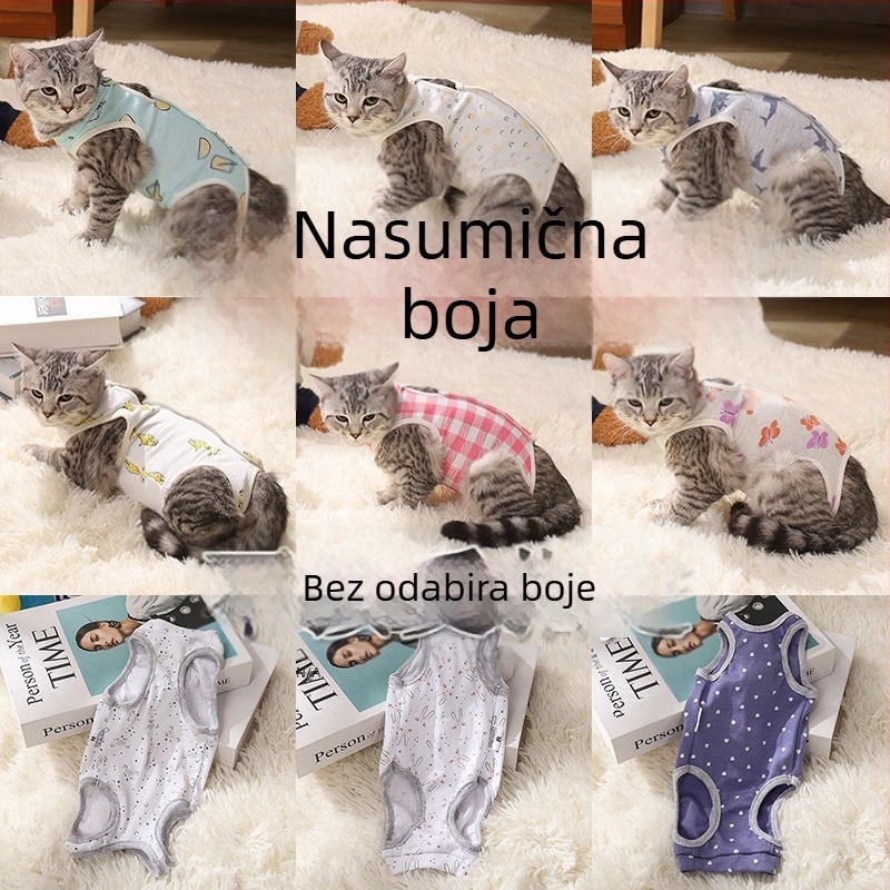 Odjeća za mačke nakon sterilizacije – prozračna pamučna odjeća za kućne ljubimce s trostrukim pričvršćivanjem (pulover s elastikom, stražnji remen, Velcro na repu); štiti od infekcije, lizanja i protoka mlijeka; prilagodljivo, tijesno pristaje