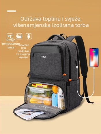 Unisex vodootporan ranac s izoliranom torbom za ručak, kapacitet ispod 20L, kaiševi s zračnim jastukom.