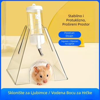 Dva u jednom prozirna posuda za vodu za male kućne ljubimce, fontana za piće s kuglicom, protiv kapanja, nepropusna, s kukom za vješanje