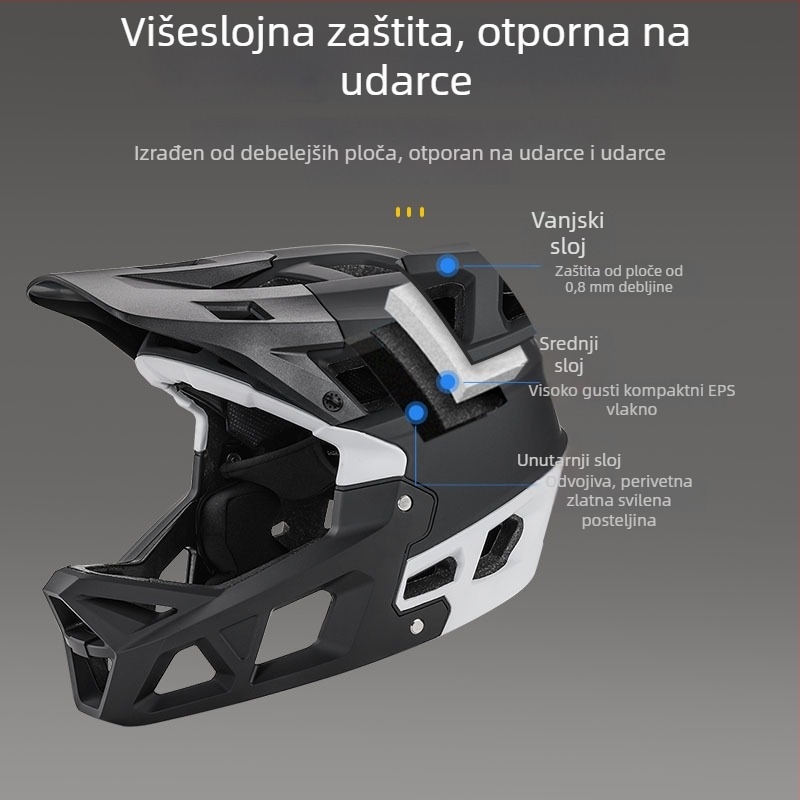 Kaciga za planinski bicikl – off-road, potpuno lice za downhill, PC kućište + EPS unutarnji sloj, unisex odrasli, Zhilian marka, prilagodljiv uzorak i ispis logotipa