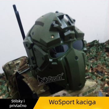 Kaciga za bicikl s taktičkim vanjskim dizajnom i integriranom maskom, potpuno pokriće glave (WoSporT, prilagodba dostupna, unisex)