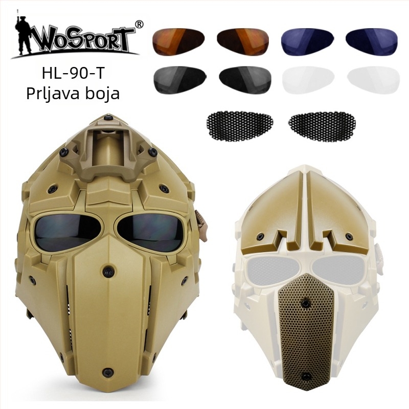 Kaciga za bicikl s taktičkim vanjskim dizajnom i integriranom maskom, potpuno pokriće glave (WoSporT, prilagodba dostupna, unisex)