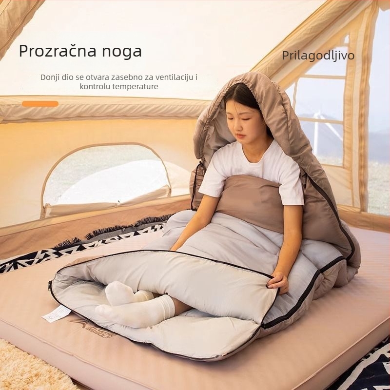 Spavaći vreća za odrasle za dvije osobe, punilo od bijelog guščjeg pera, podstava Peach Skin, stil omotnice, četverosezonsko kampiranje na otvorenom