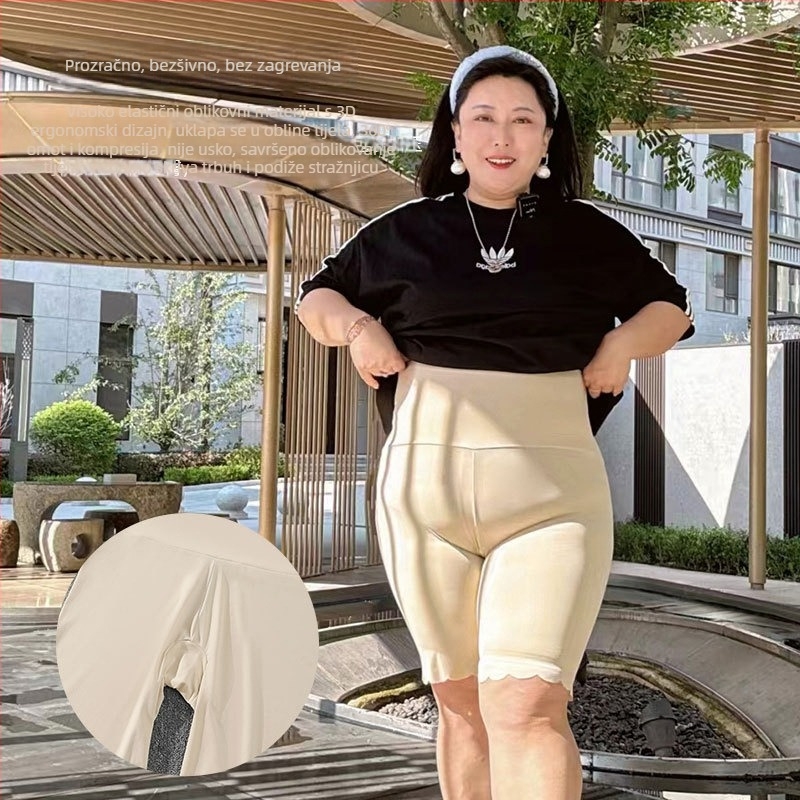 Ženske sigurnosne šorceve s visokim strukom, Ice Silk pleteni materijal, 77% najlon, podstava od viskoze 100%, jednofarbni uzorak