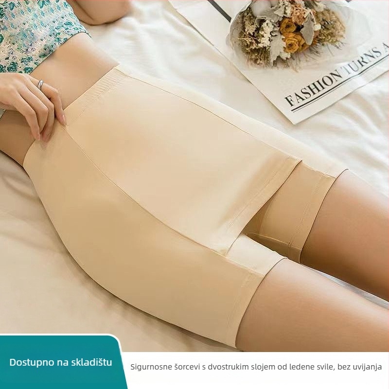 Ženske sigurnosne hlače od ice silk, dvostruko slojene, bez šavova, visok pas, ljetna upotreba, zaštita od izlaganja