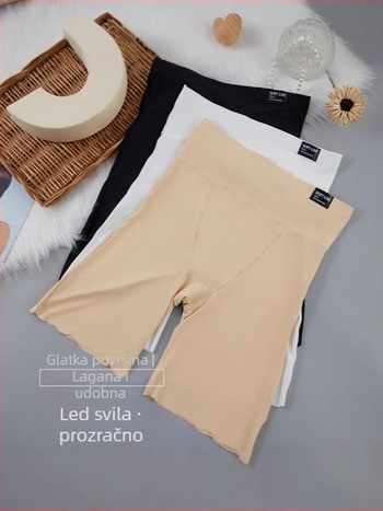 2-u-1 sigurne hlače s visokim strukom, Ice Silk tkanina, najlon 80–90%, visoka elastičnost, pola dužine, uski kroj